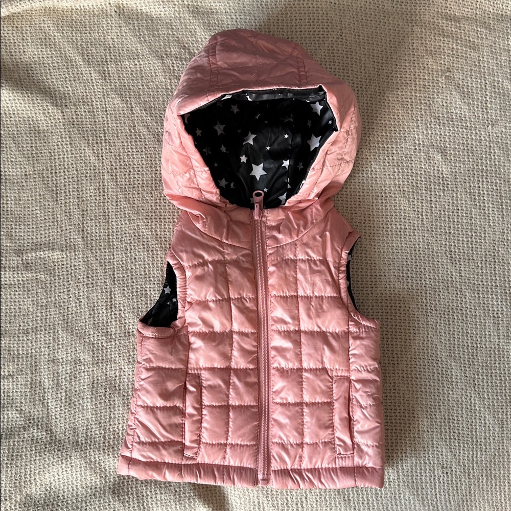 Reversible Pink and Black Quilted Hooded Vest
